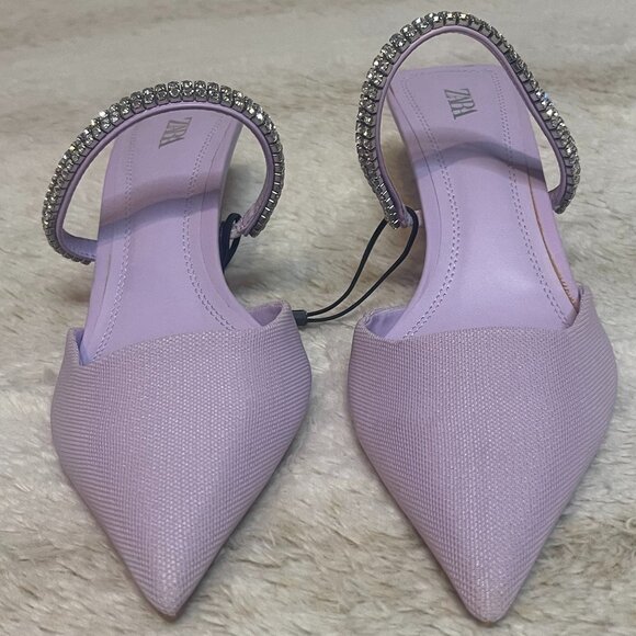 Zara Shoes - Zara Lavender Pointed Toe Rhinestone Kitten Heels size 39 (US 8)